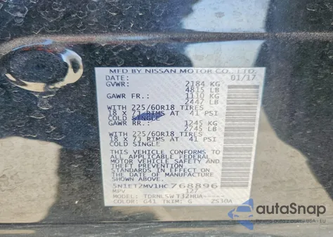 2017 Nissan Rogue Sv Hybrid from USA, damaged, VIN 5N1ET2MV1HC768896